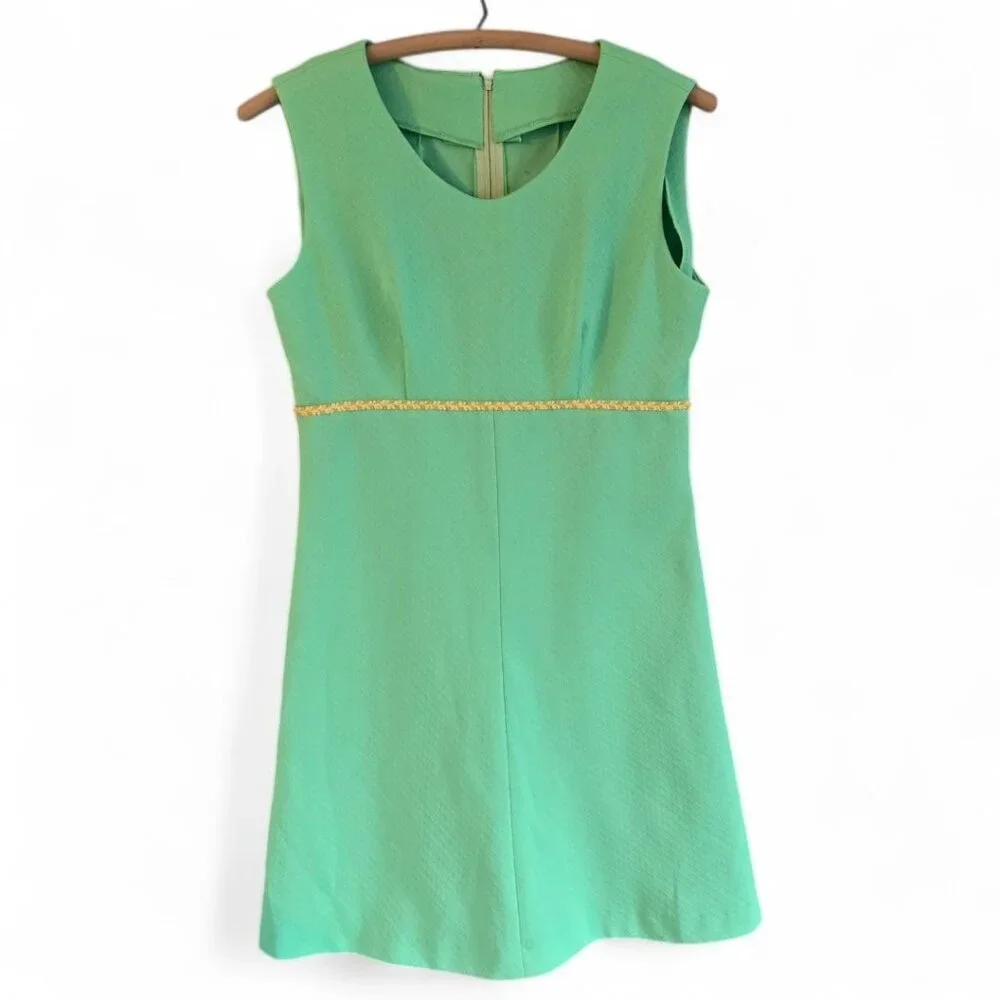 Vintage 1960s 70s Handmade Green A-Line Sleeveless Dress - Picture 2 of 11